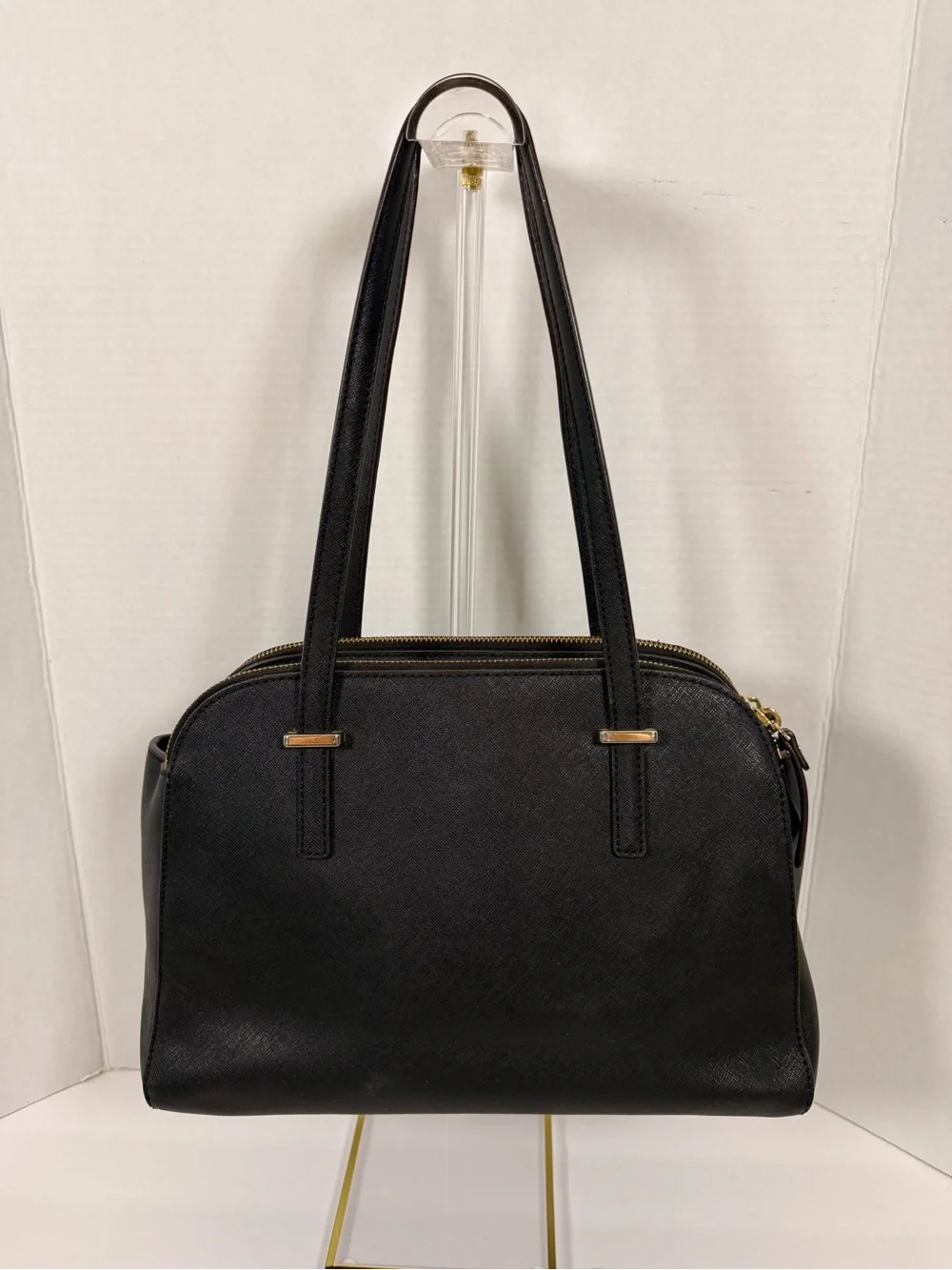kate spade black leather dome satchel with gold hardware